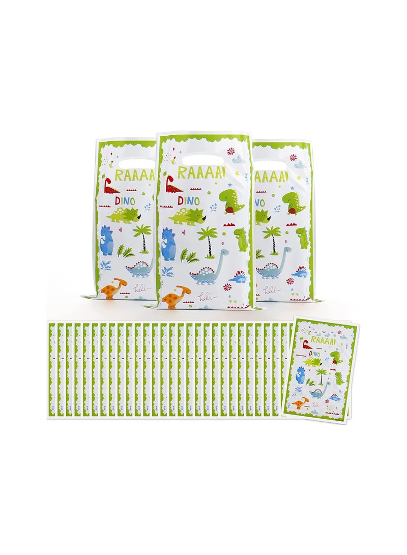 Dinosaur Party Bags for Kids 30 Pcs Birthday Gift Bags， Baby Shower Supplies Plastic Goodie Favors Decorations