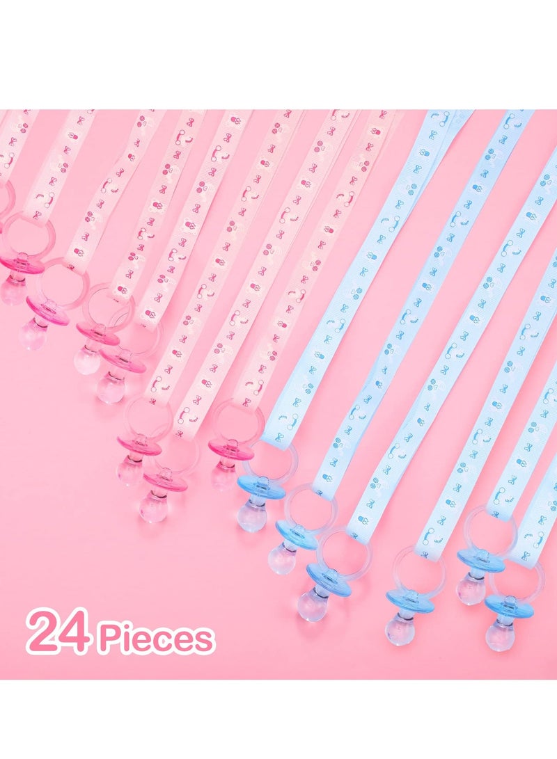 Baby Gender Reveal Supplies, 24 Pcs Pacifiers Necklace, Acrylic Pacifier Party Favors, Shower Cute Decorations Charms Table Scatter (Pink, Blue)