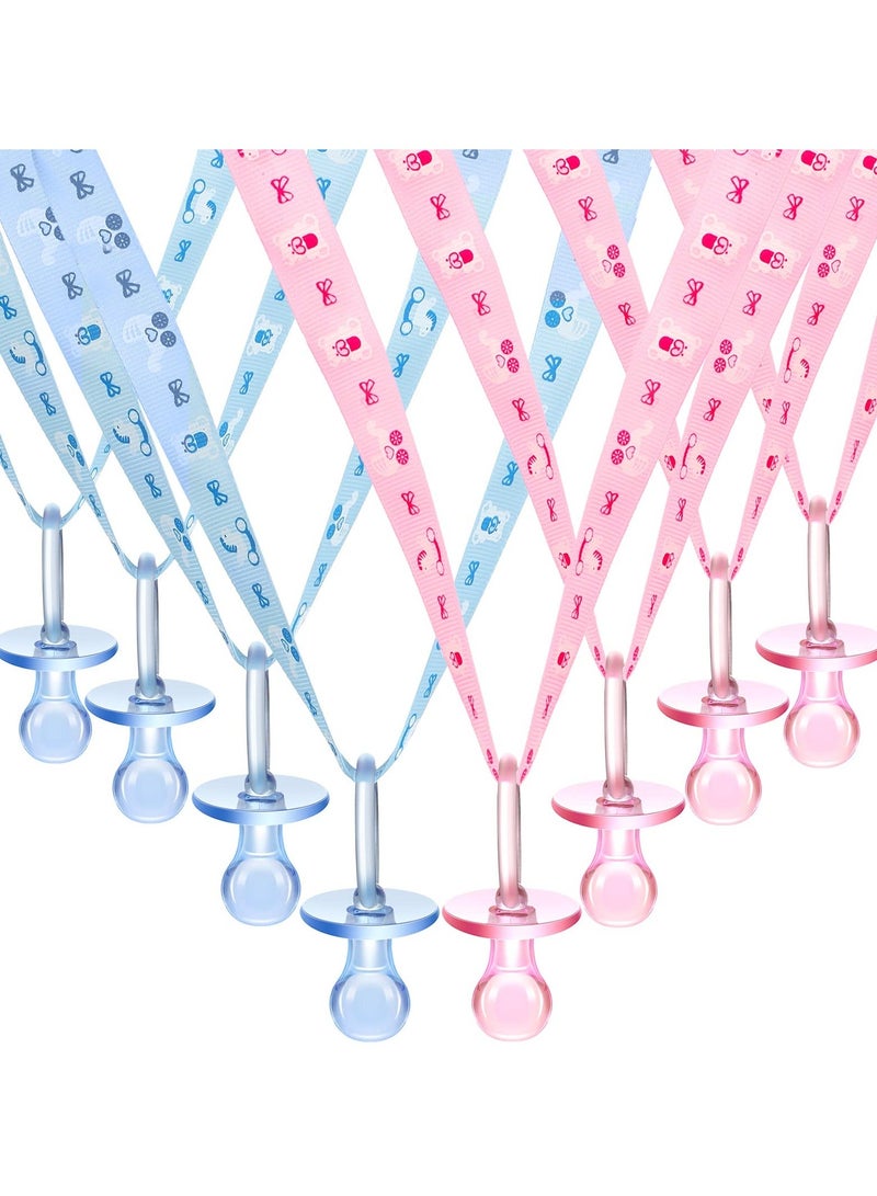 Baby Gender Reveal Supplies, 24 Pcs Pacifiers Necklace, Acrylic Pacifier Party Favors, Shower Cute Decorations Charms Table Scatter (Pink, Blue)