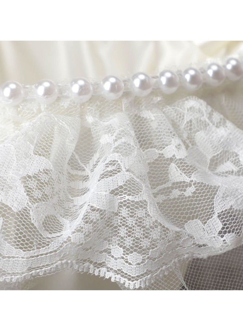 SYOSI Flower Girl Basket for Wedding, White Lace with Beading Satin Silk Rose and Pearl Wedding Ceremony Party Decoration
