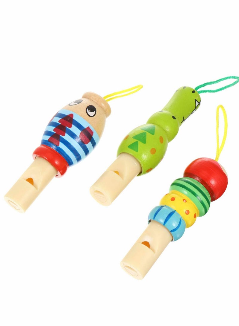 Animal Wooden Whistles for Baby Kids Music Instrument Developmental Educational Toys Party Noisemakers Birthday Bag Fillers, 3Pcs
