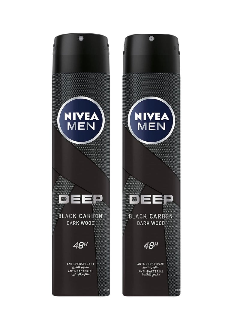 Nivea Men Deep Black Carbon Dark Wood Antiperspirant 150ml pack of 2