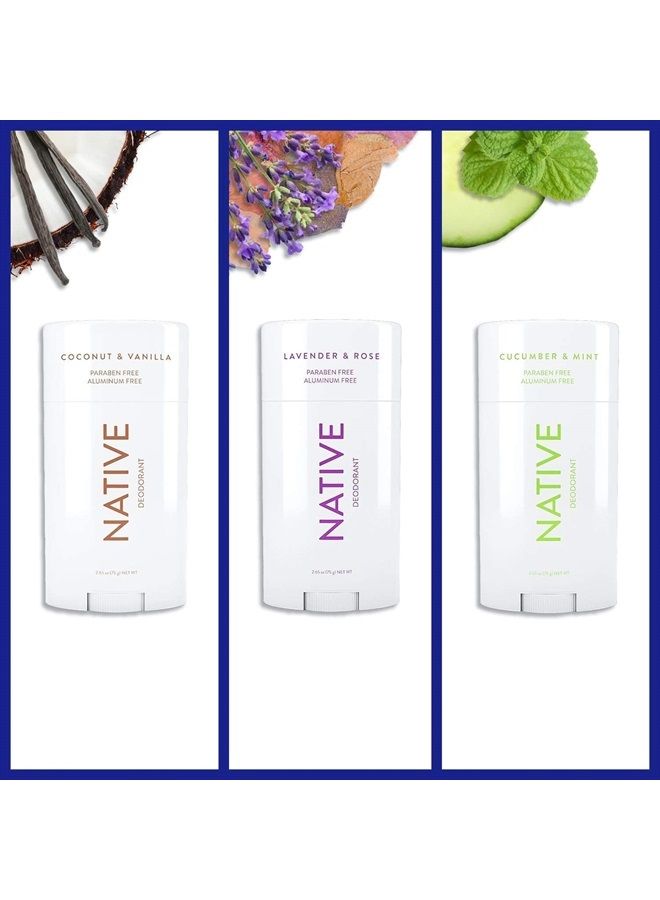 Deodorant | Natural Deodorant for Women and Men, Aluminum Free with Baking Soda, Probiotics, Coconut Oil and Shea Butter | Coconut & Vanilla, Lavender & Rose, Cucumber & Mint - Variety Pack of