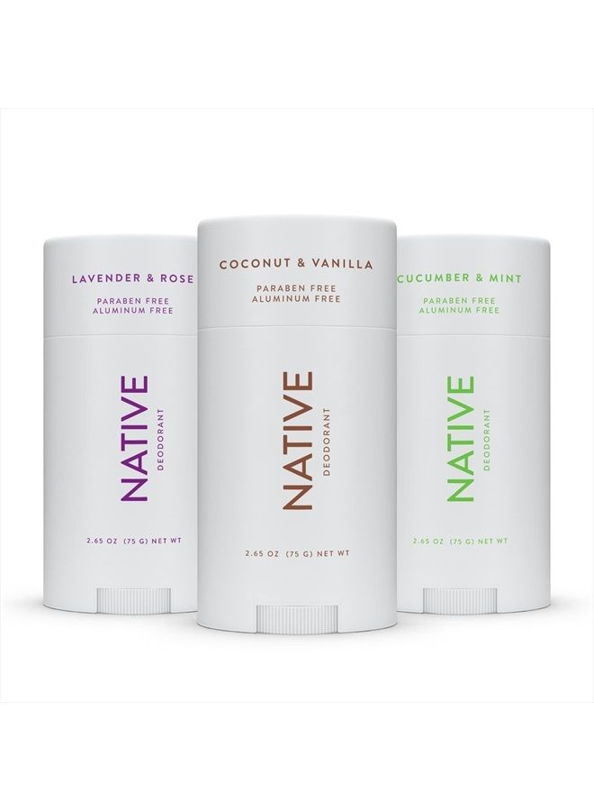Deodorant | Natural Deodorant for Women and Men, Aluminum Free with Baking Soda, Probiotics, Coconut Oil and Shea Butter | Coconut & Vanilla, Lavender & Rose, Cucumber & Mint - Variety Pack of