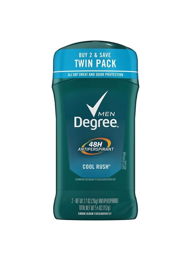 Degree Men Antiperspirant Deodorant Stick 48 Hour Sweat and Odor Protection Cool Rush Men's Deodorant Keeps You Feeling Fresh and Dry, 2.7 Ounce (Pack of 2)