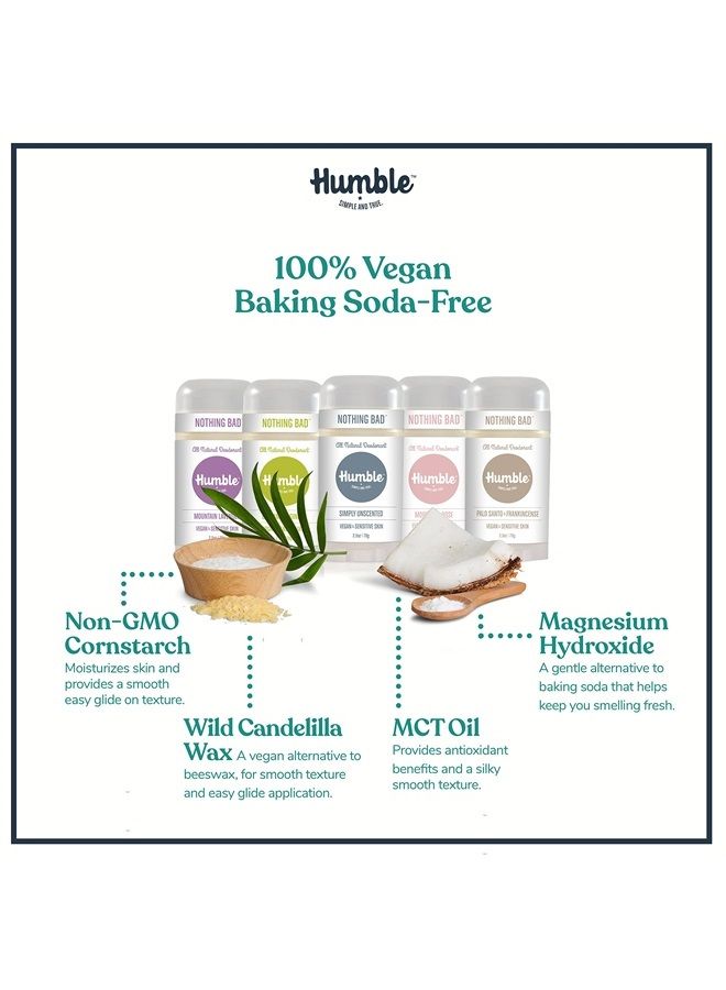 Humble Brands All Natural Vegan Aluminum Free Deodorant Stick for Sensitive Skin, Sensitive Simply Unscented Deodorant Full & Travel Pack