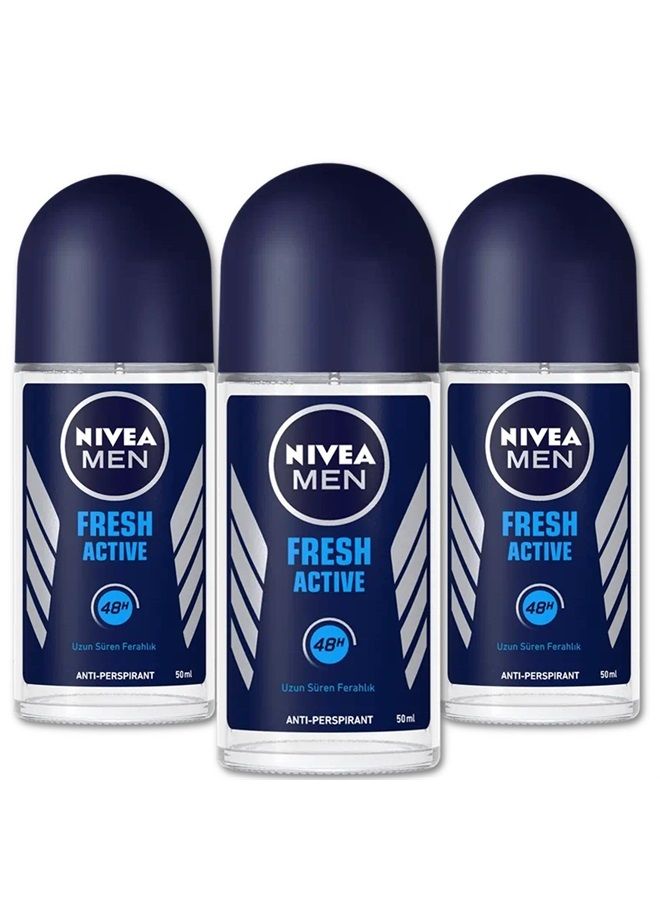 Nivea Men Anti Perspirant Roll On, Fresh Active Longlasting Freshness Ocean Extracts, 48 Hour Protection, 1.7 Ounce (Pack of 3)