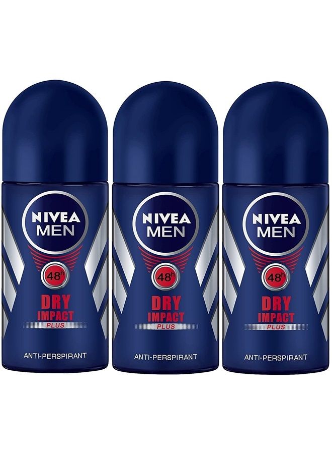 Nivea for Men Dry Impact Antiperspirant Deodorant Roll-on 50ml (3 Pack)