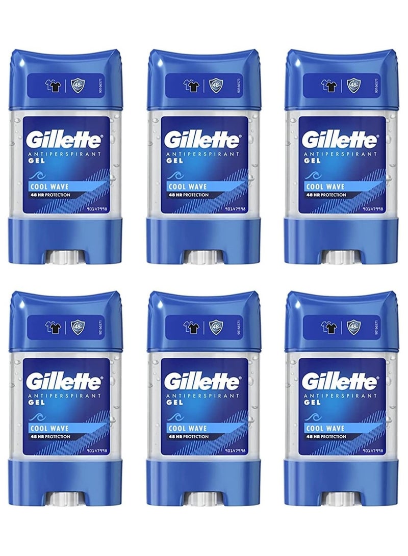 Gillette Cool Wave Antiperspirant Deodorant Gel For Men (70 ml x 6)