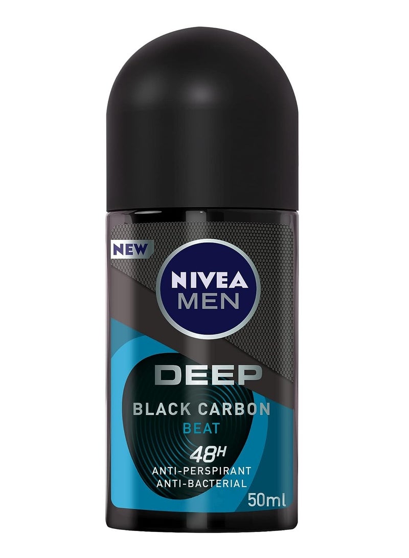 Nivea Men Antiperspirant Roll on for Men Deep Beat Black Carbon Antibacterial Wood Fresh Scent 50ml Pack Of 3