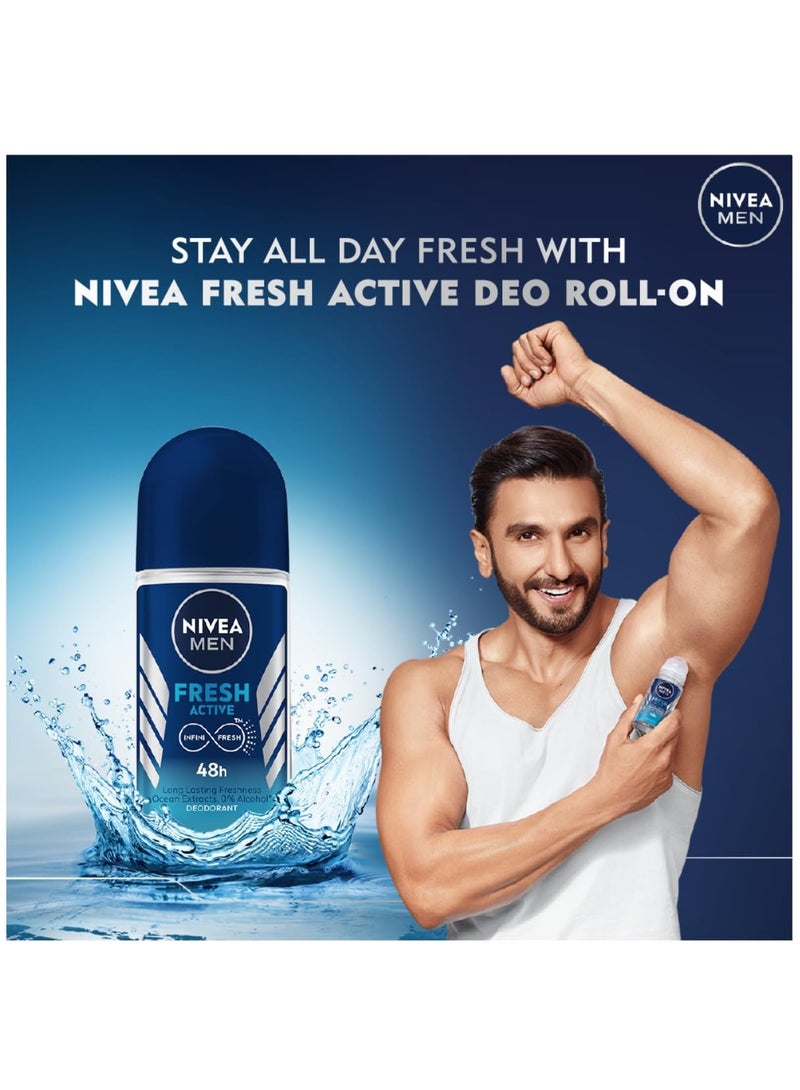 Men Fresh Active Deodorant for Men Fresh Scent Roll on 50ml Pack Of 2