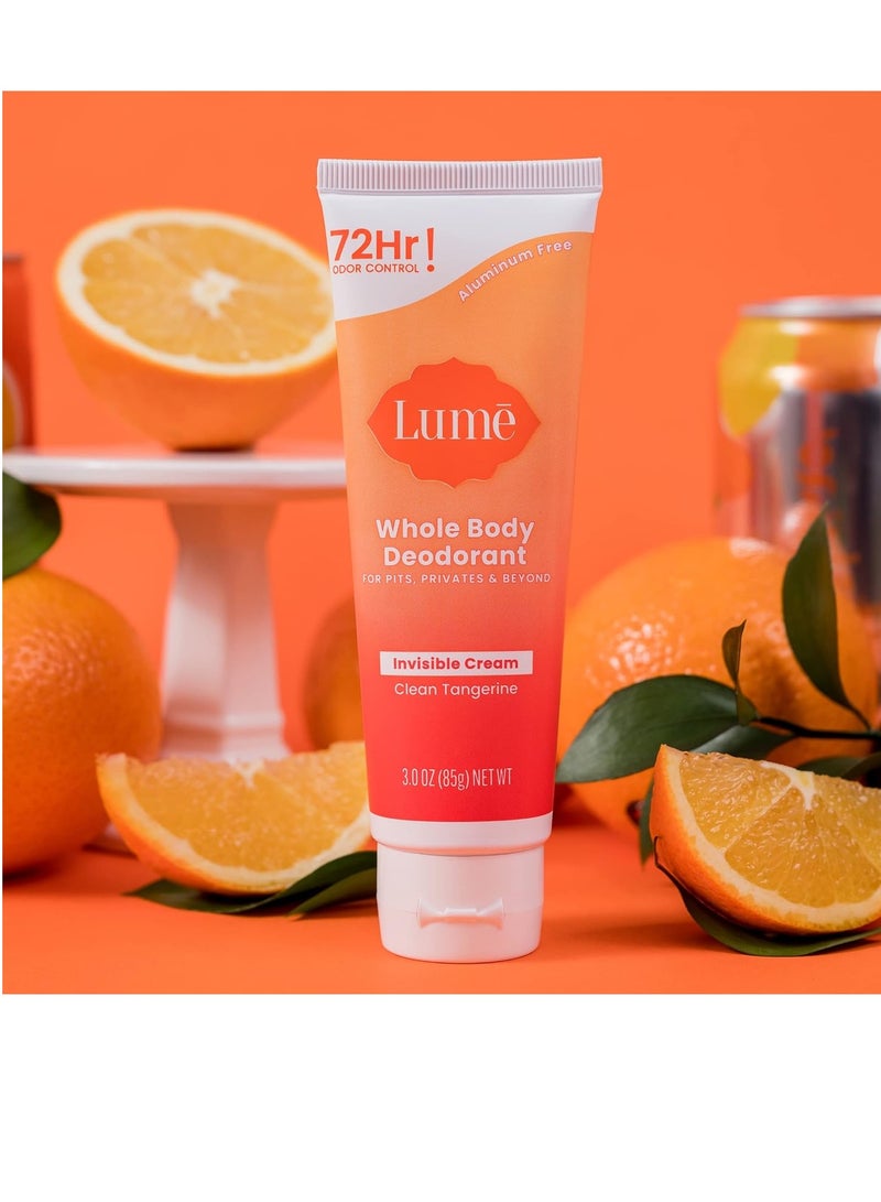 Lume Whole Body Deodorant - Invisible Cream Tube - 72 Hour Odor Control - Aluminum Free, Baking Soda Free, Skin Safe - 3.0 ounce (Clean Tangerine)