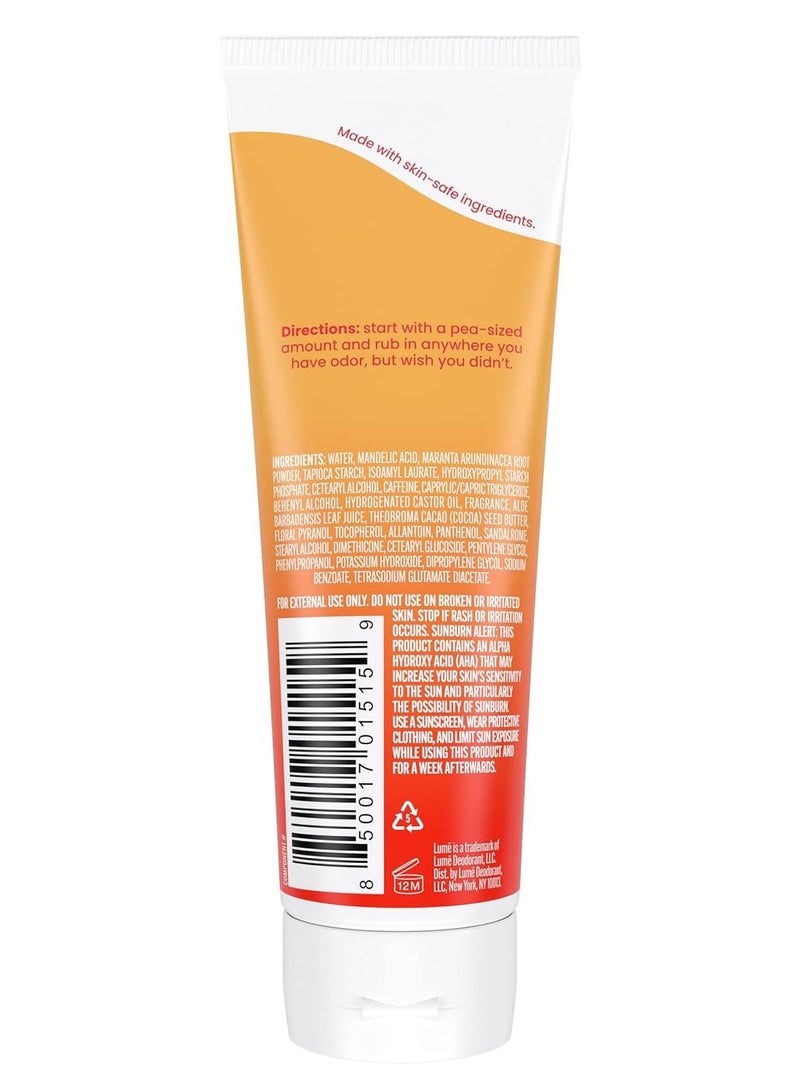 Lume Whole Body Deodorant - Invisible Cream Tube - 72 Hour Odor Control - Aluminum Free, Baking Soda Free, Skin Safe - 3.0 ounce (Clean Tangerine)