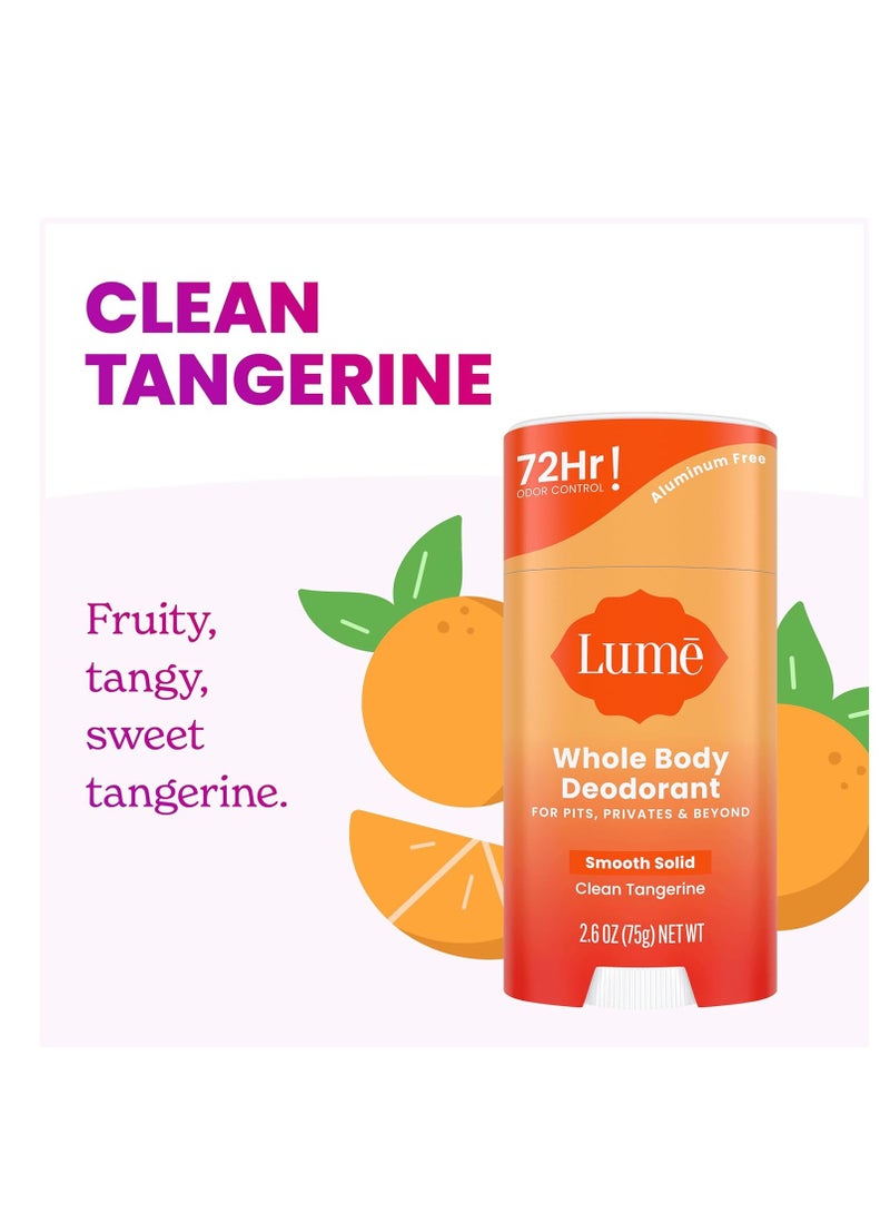 Lume whole body deodorant smooth solid stick  72 hour odor control aluminum free baking soda free and skin safe  2.6 ounce pack of 2 clean tangerine)