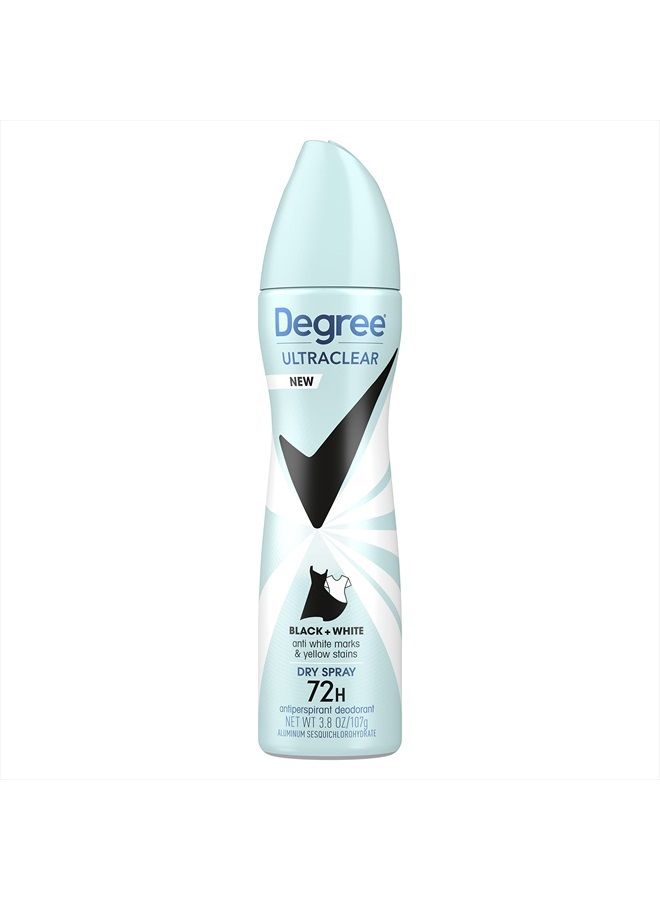 Degree UltraClear Antiperspirant Deodorant Dry Spray Anti White Marks and Yellow Stains Black+White Deodorant for Women 3.8 oz