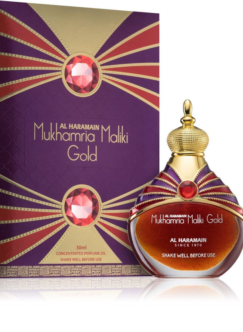Mukhamria Maliki Gold 30ml,   1.01oz, Non-Alcoholic Unisex Perfume Oil Attar