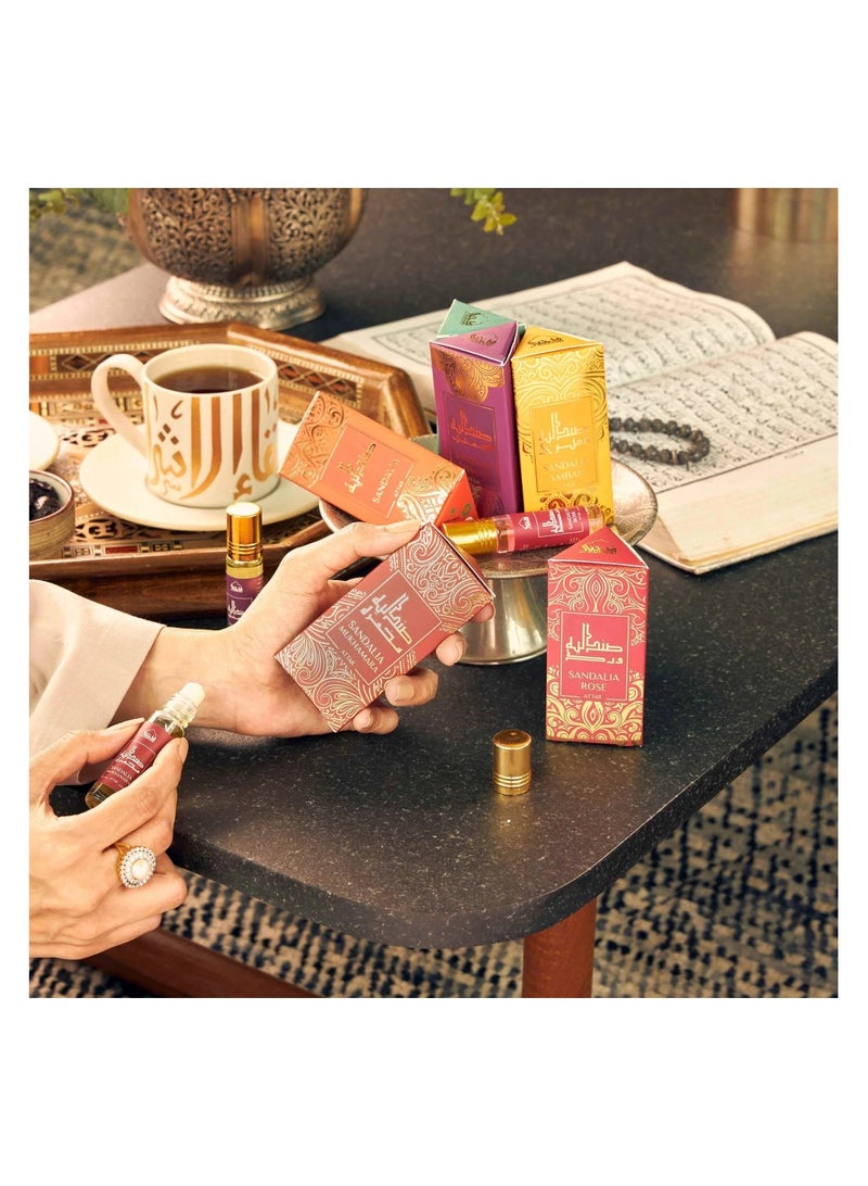 Attar Oil Set Authentic Arabic Fragrance Oils Sandalia, Sandal Mukhamara, Sandal Rose, Sandal Ambari, Sandal Khus, Sandal Jasmine 6ml each