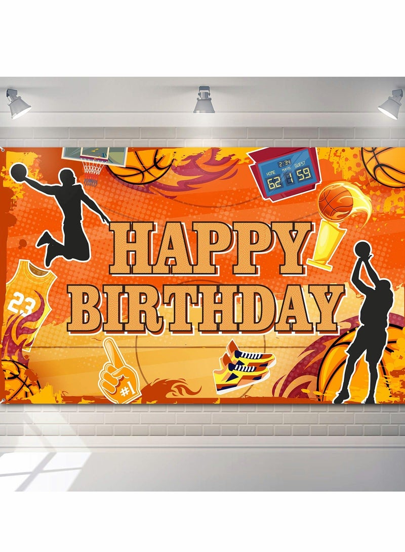 Basketball Happy Birthday Backdrop Banner Theme Party Decoration Sports Photography Background Supplies Court Stars Photo Booth Props for Kids Boys