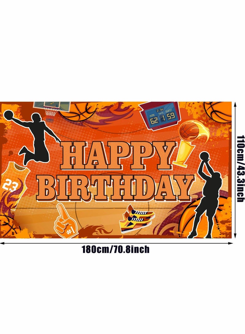 Basketball Happy Birthday Backdrop Banner Theme Party Decoration Sports Photography Background Supplies Court Stars Photo Booth Props for Kids Boys