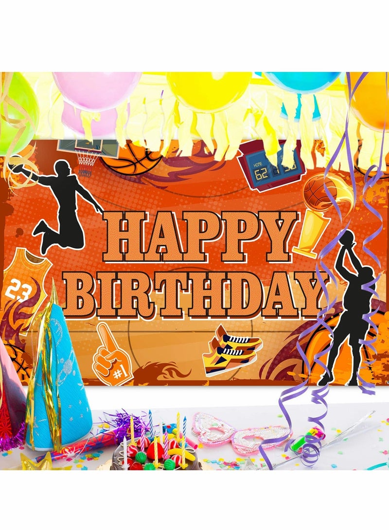 Basketball Happy Birthday Backdrop Banner Theme Party Decoration Sports Photography Background Supplies Court Stars Photo Booth Props for Kids Boys