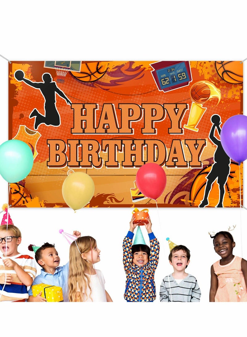 Basketball Happy Birthday Backdrop Banner Theme Party Decoration Sports Photography Background Supplies Court Stars Photo Booth Props for Kids Boys