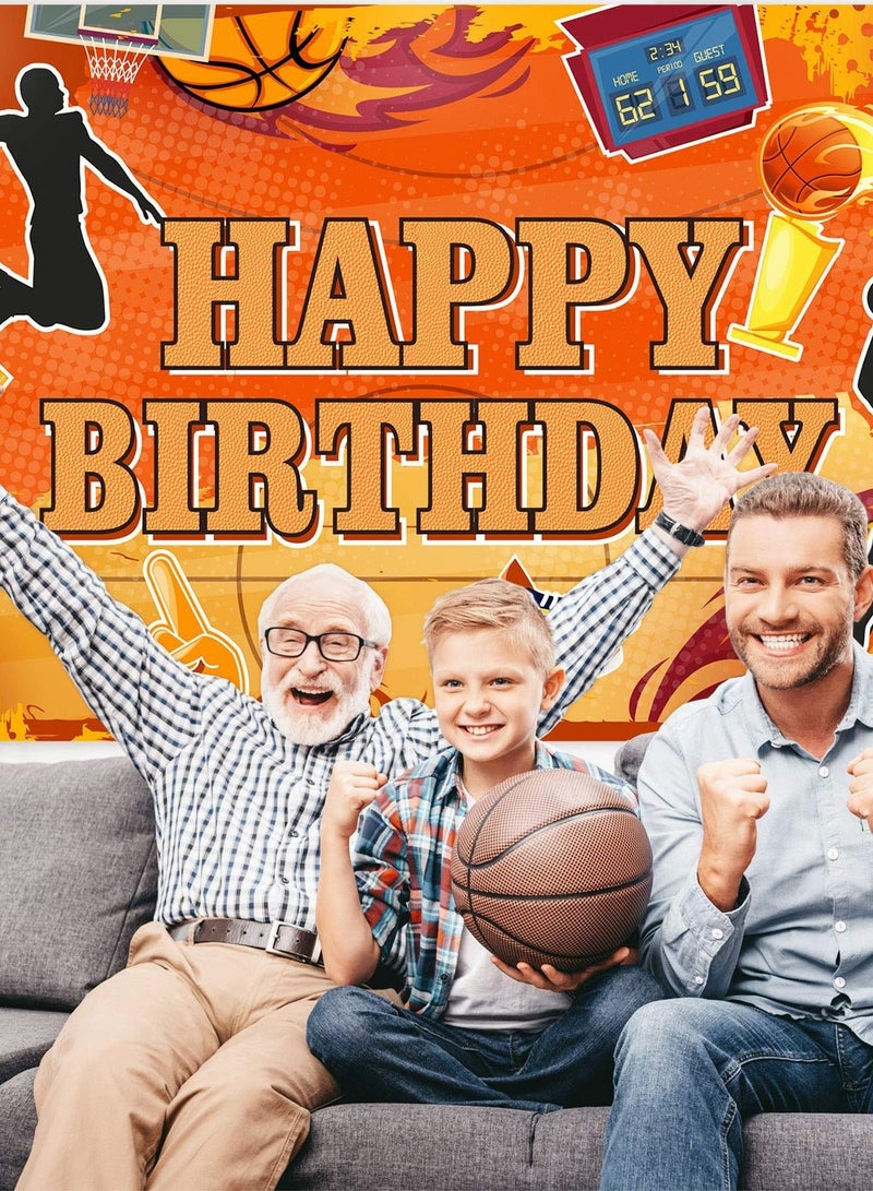 Basketball Happy Birthday Backdrop Banner Theme Party Decoration Sports Photography Background Supplies Court Stars Photo Booth Props for Kids Boys