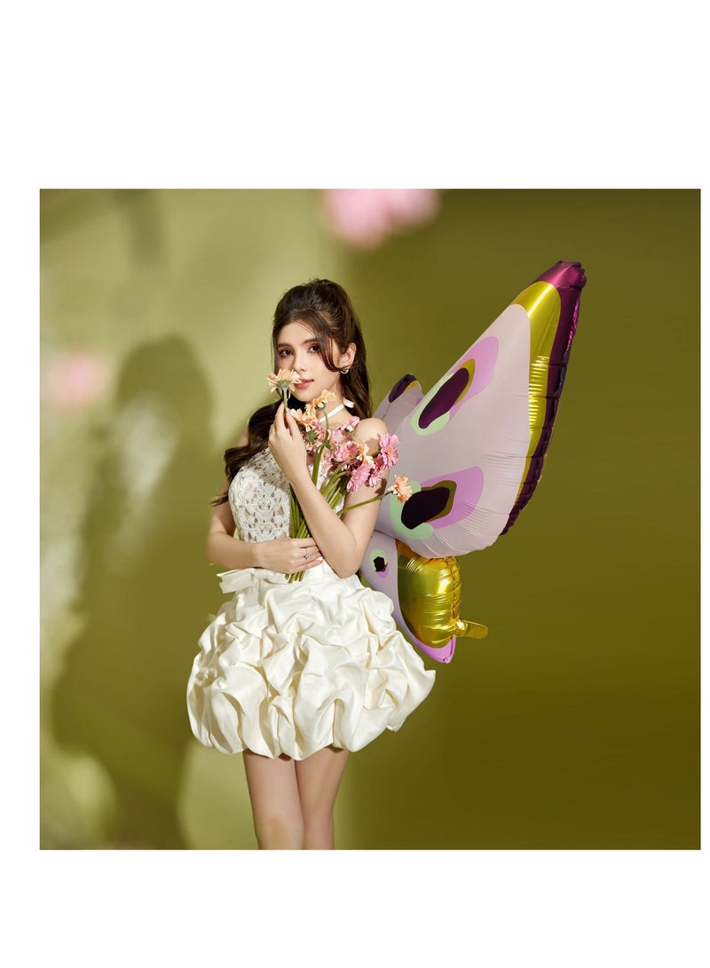 Butterfly Balloons Fairy Wings Balloon for Girls Birthday Party Decorations Huge 50 Inches Kids Baby Shower Spring Theme Garden Decor Supplies Pink and Blue 4Pcs