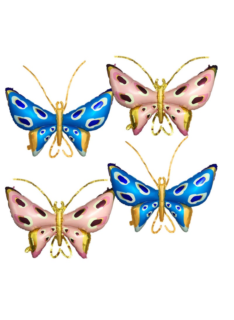 Butterfly Balloons Fairy Wings Balloon for Girls Birthday Party Decorations Huge 50 Inches Kids Baby Shower Spring Theme Garden Decor Supplies Pink and Blue 4Pcs