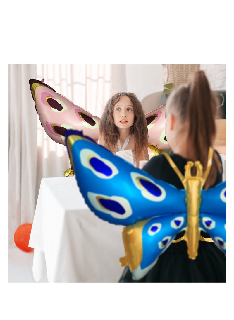 Butterfly Balloons Fairy Wings Balloon for Girls Birthday Party Decorations Huge 50 Inches Kids Baby Shower Spring Theme Garden Decor Supplies Pink and Blue 4Pcs