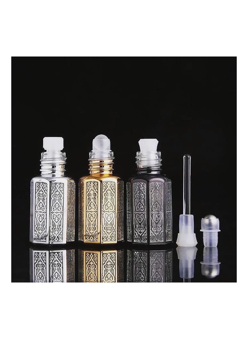 12pcs  12 ML BLACK  Fancy Clear Empty Glass Attar Bottle With Glass For Essence Oil Aromatherapy