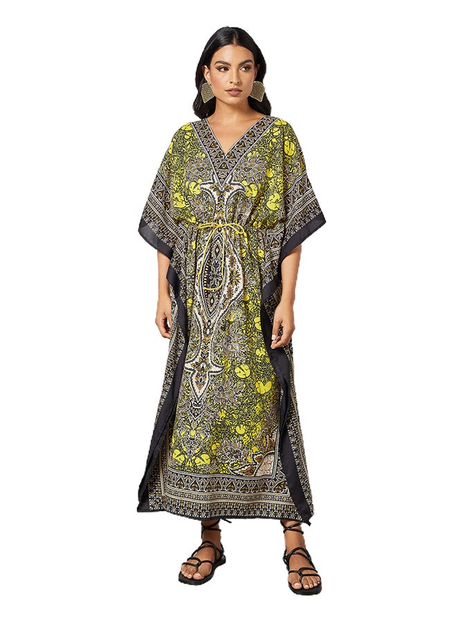 Drawstring Waist Printed Kaftan Dress Multicolour