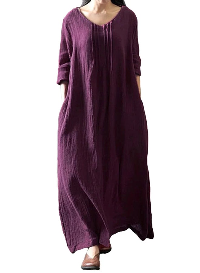 Autumn Long Sleeves Cotton Retro Boho Maxi Dress G9543PU Purple