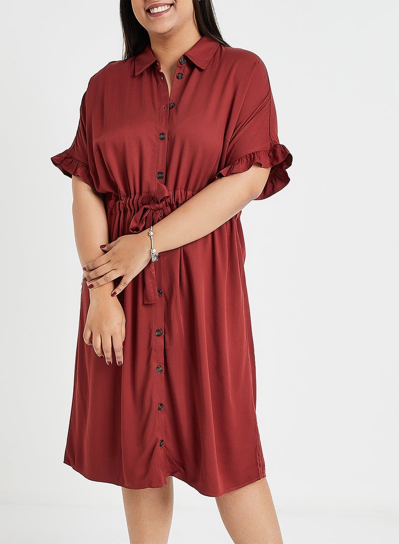 Drawstring Waist Shirt Dress Brown