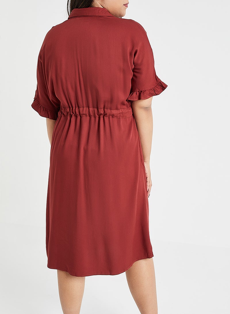 Drawstring Waist Shirt Dress Brown