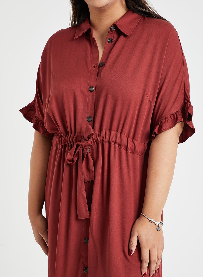 Drawstring Waist Shirt Dress Brown