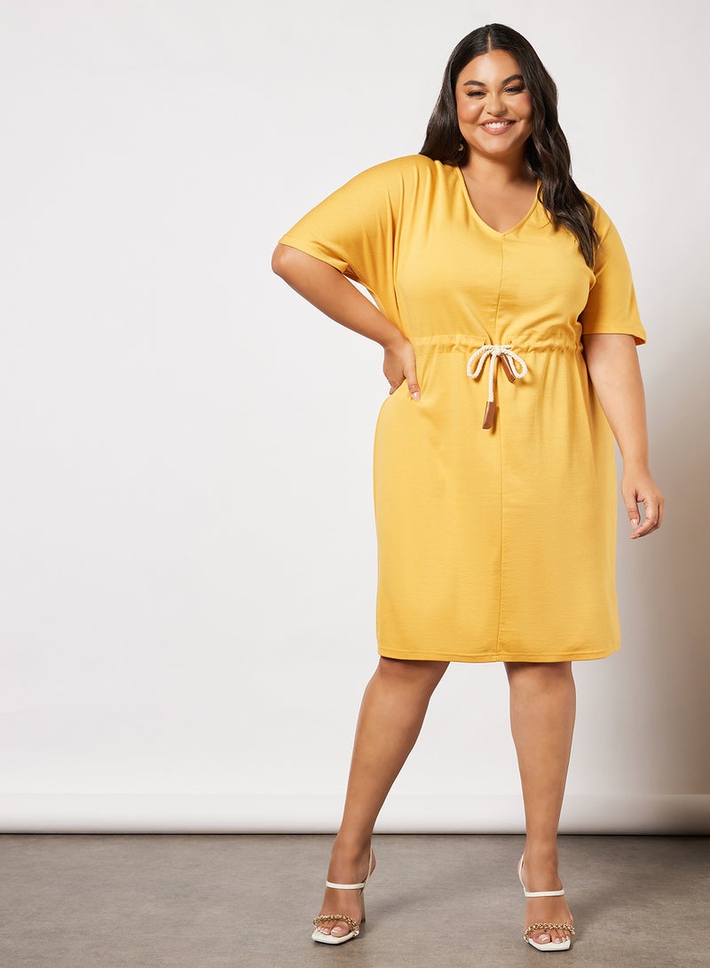 Drawstring Waist Dress Yellow
