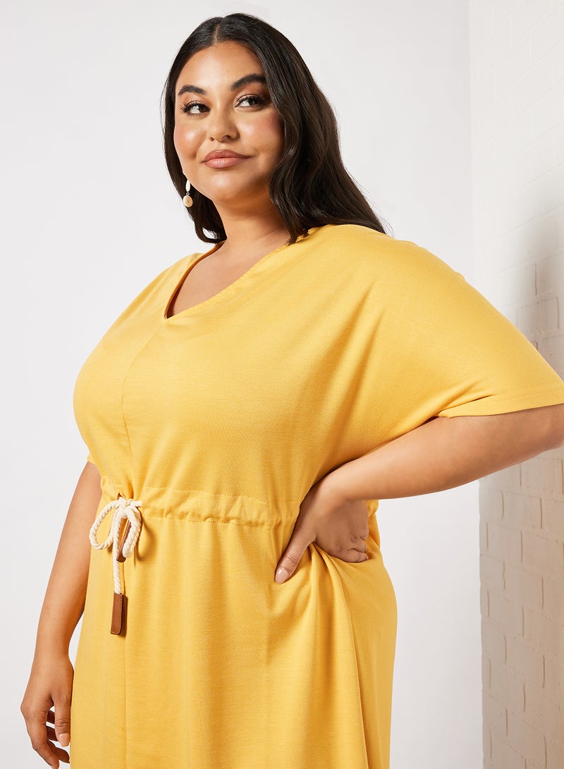 Drawstring Waist Dress Yellow