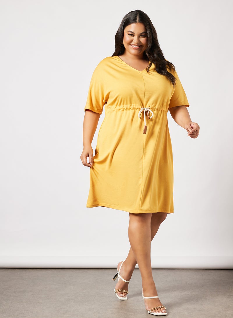 Drawstring Waist Dress Yellow
