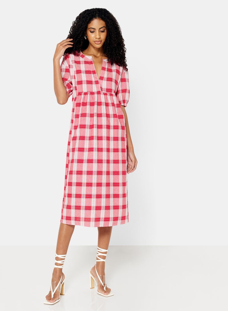 Checked Cotton Dress Red/White