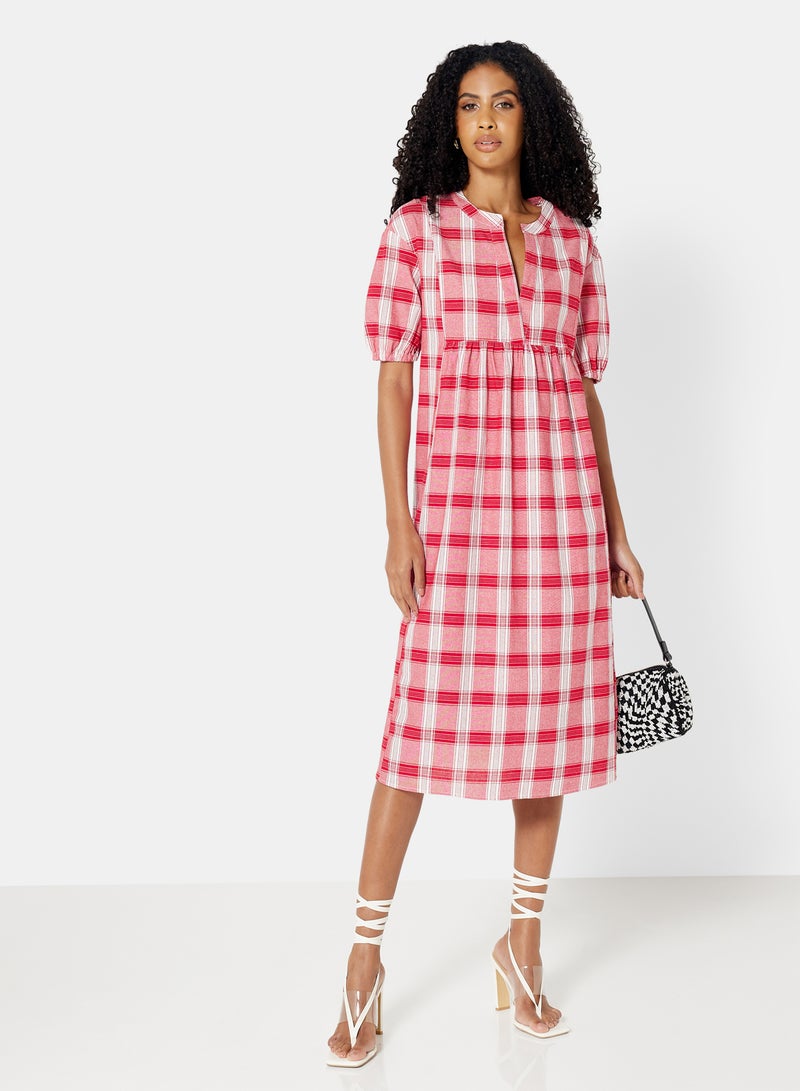 Checked Cotton Dress Red/White