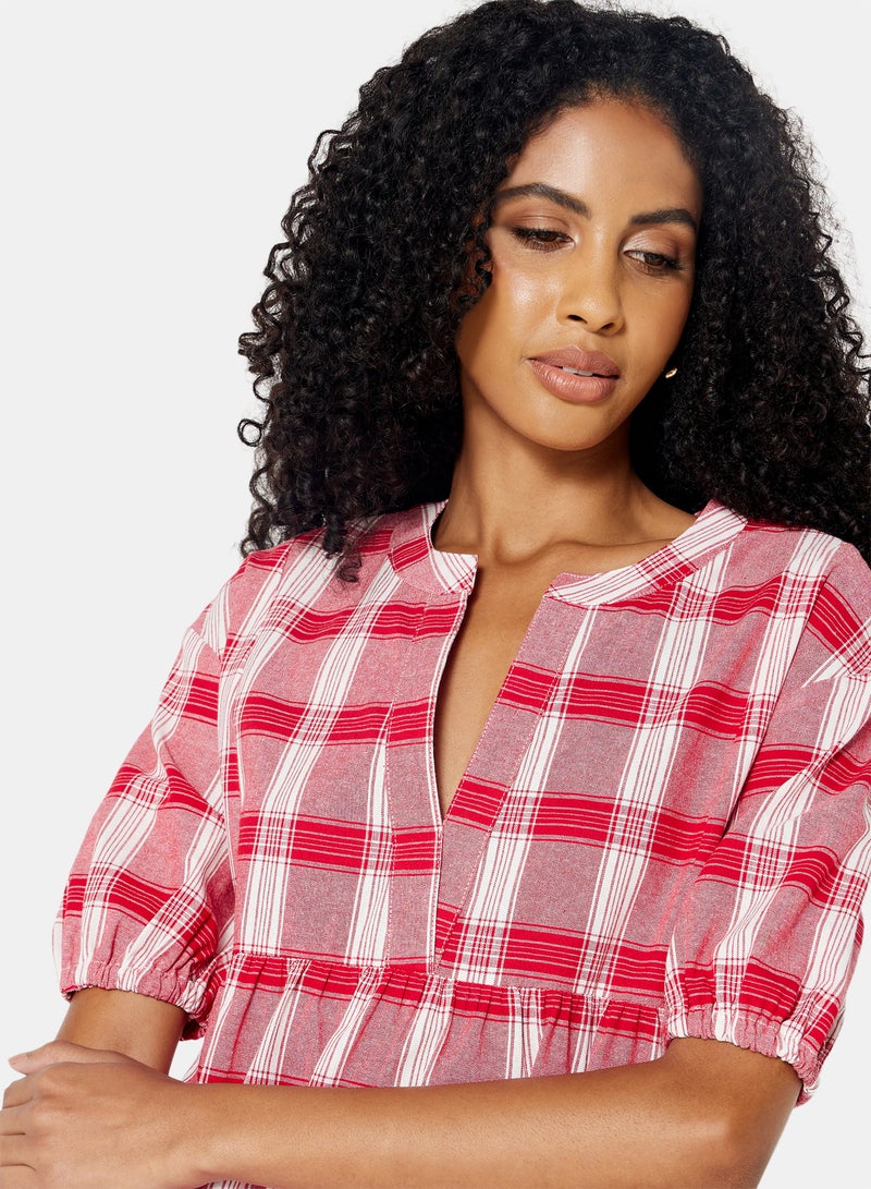 Checked Cotton Dress Red/White