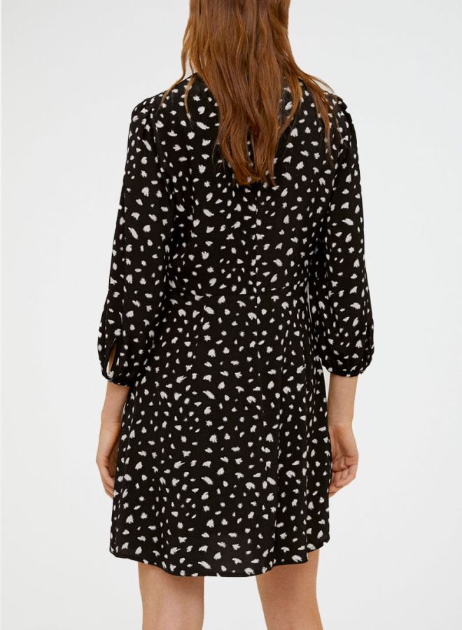 Printed V-Neck Dress Black/White