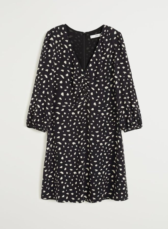 Printed V-Neck Dress Black/White