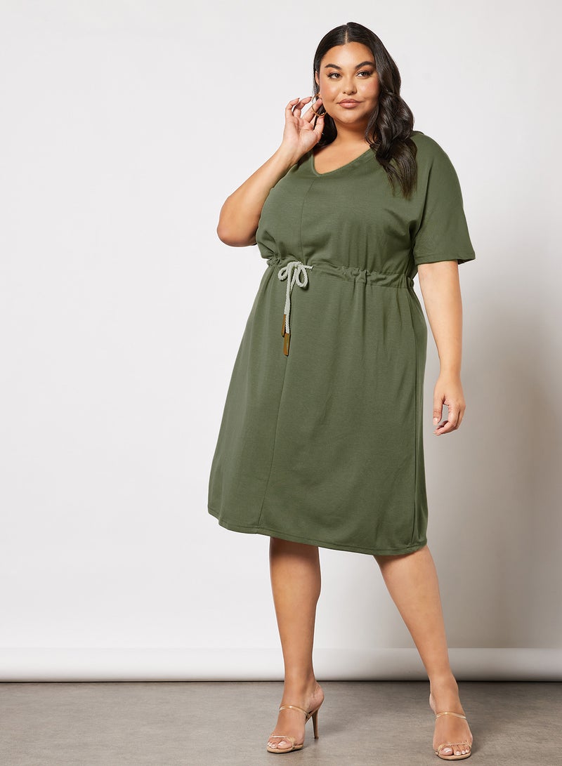 Drawstring Waist Dress Covert Green
