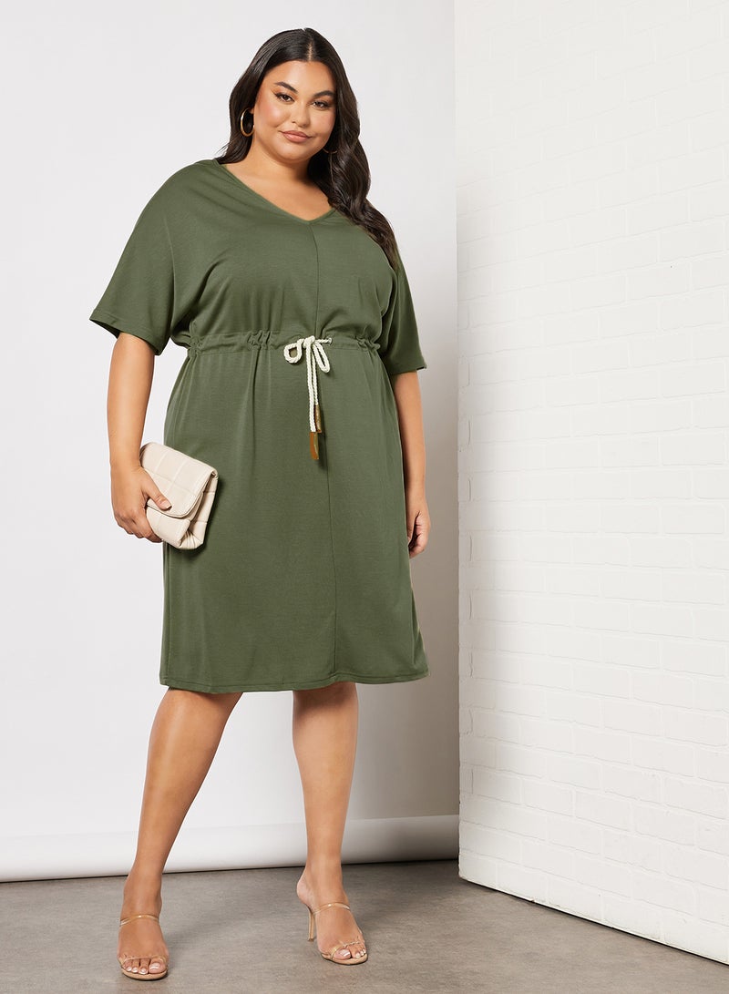 Drawstring Waist Dress Covert Green