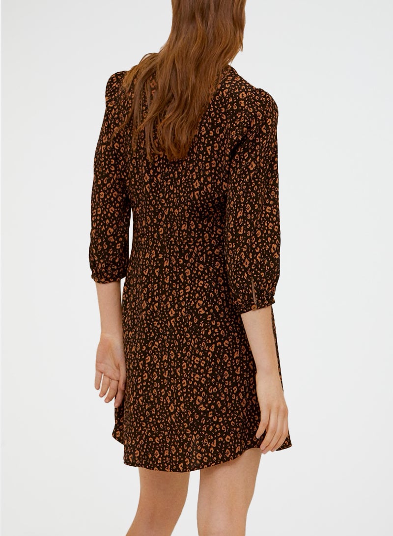 Printed V-Neck Dress Black/Brown