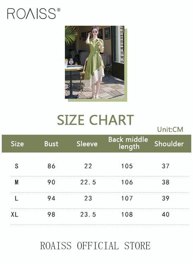 Women's Shirt Dress with Buttons, Simple Solid Half Sleeve Midi Dress, Women's Dresses Irregular Hem Solid Color Summer Dress.