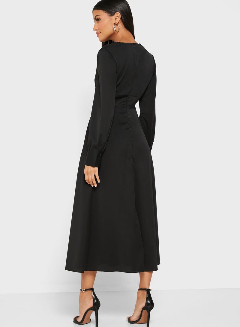 Wrap Front Midi Dress