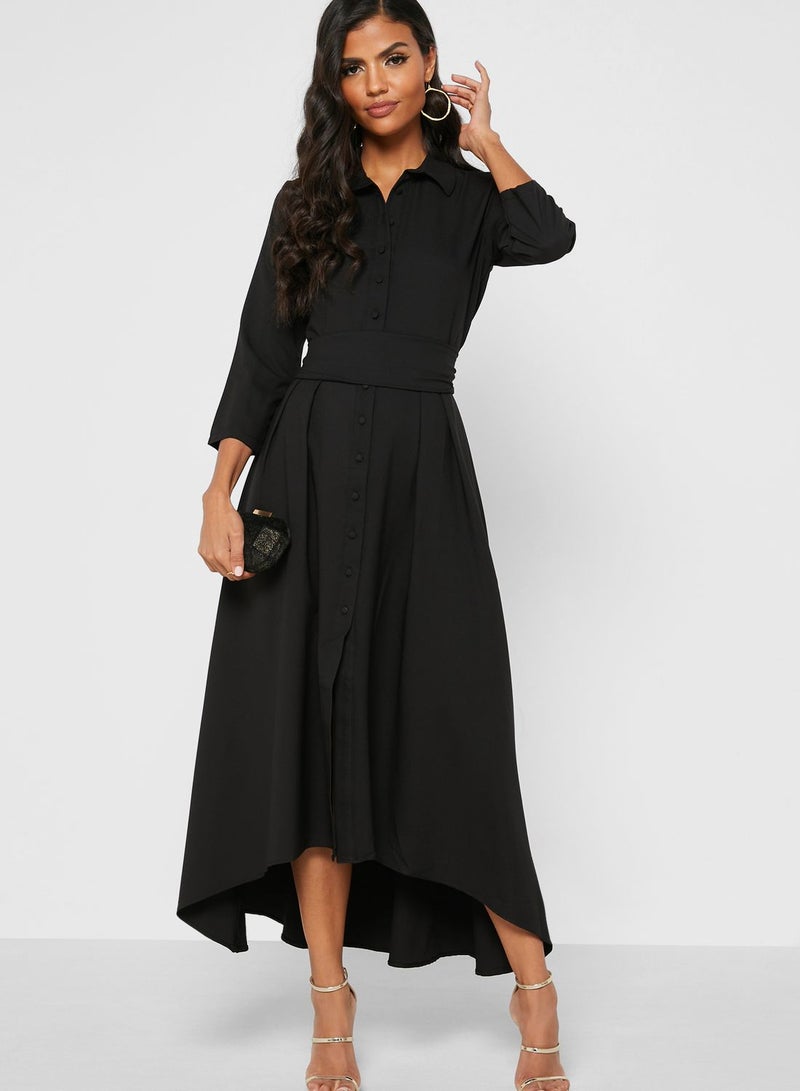 Button Down Soft Belted Dress