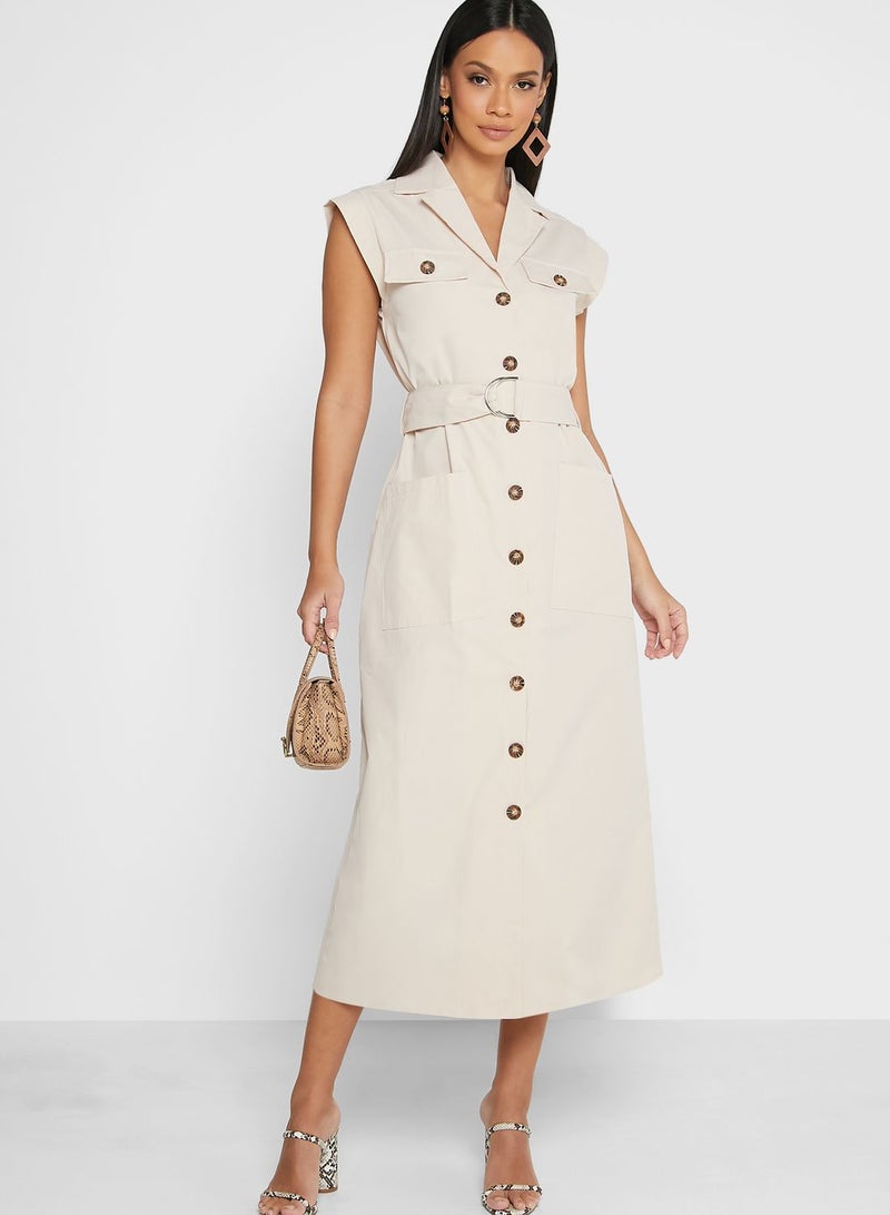 Button Down Belted Dress